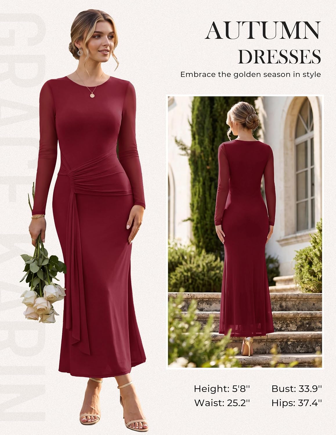 GRACE KARIN Women's Long Sleeve Bodycon Wedding Guest Dress