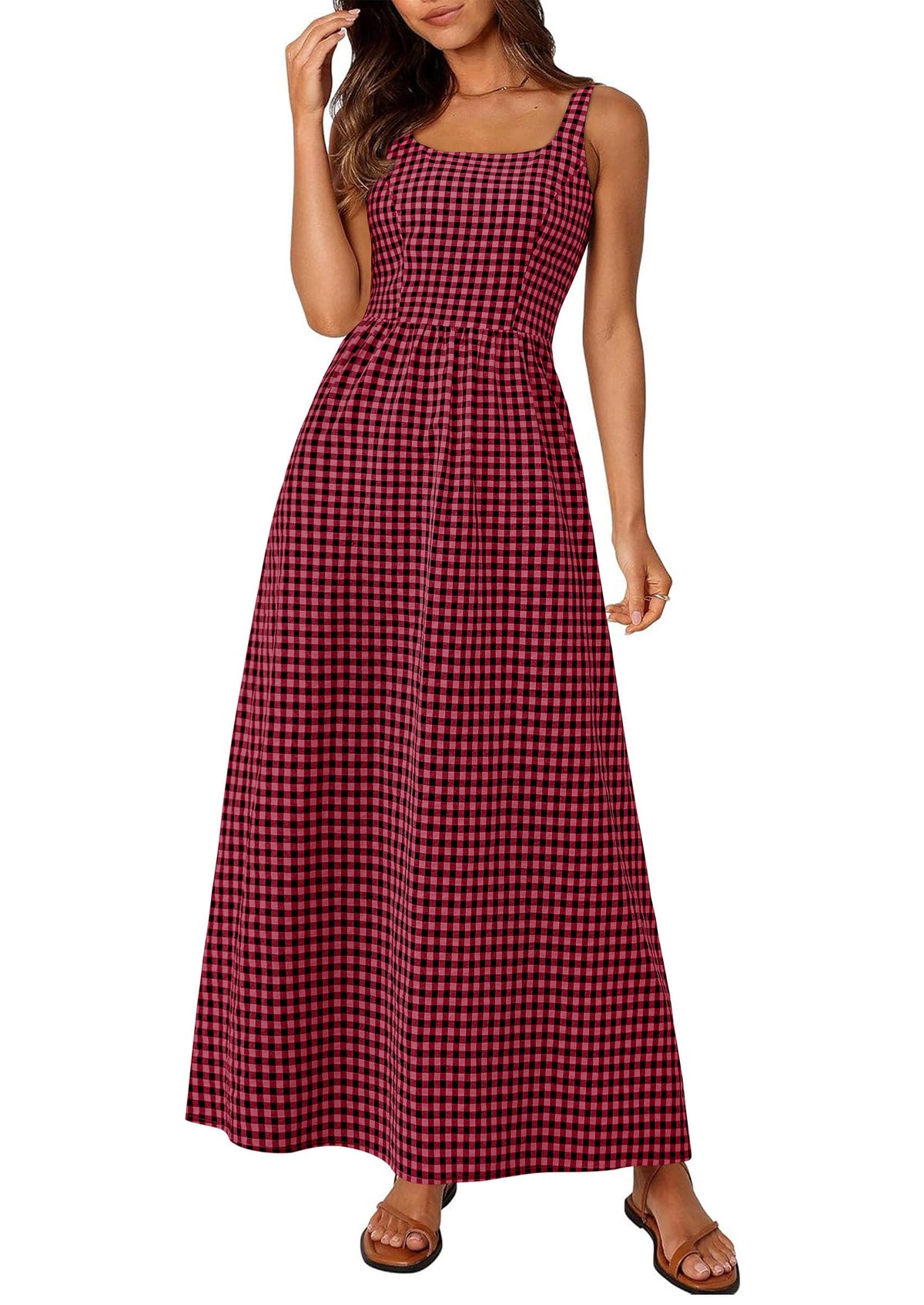 PRETTYGARDEN Women's Summer Gingham Maxi Long Dress