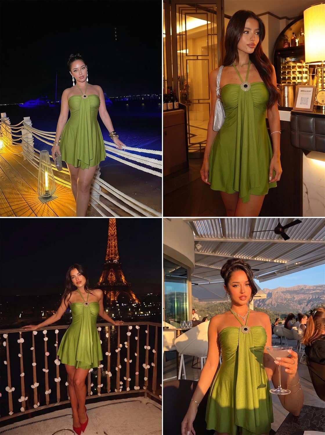 Women's Satin Halter Mini Dress Backless Flowy Vacation Going Out Dress