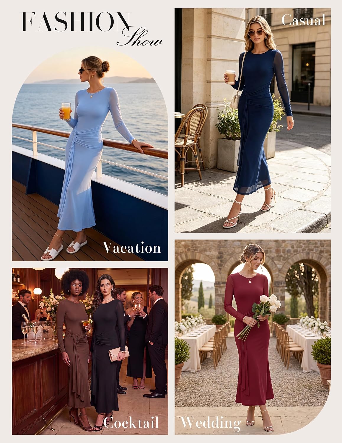 GRACE KARIN Women's Long Sleeve Bodycon Wedding Guest Dress
