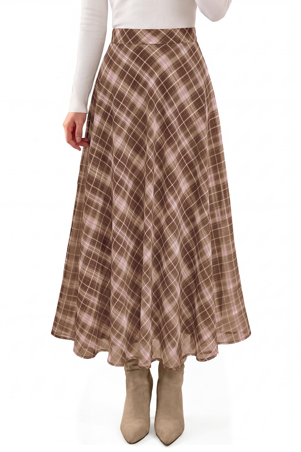 dowerme Casual A-Line Plaid Maxi Skirts for Women Trendy