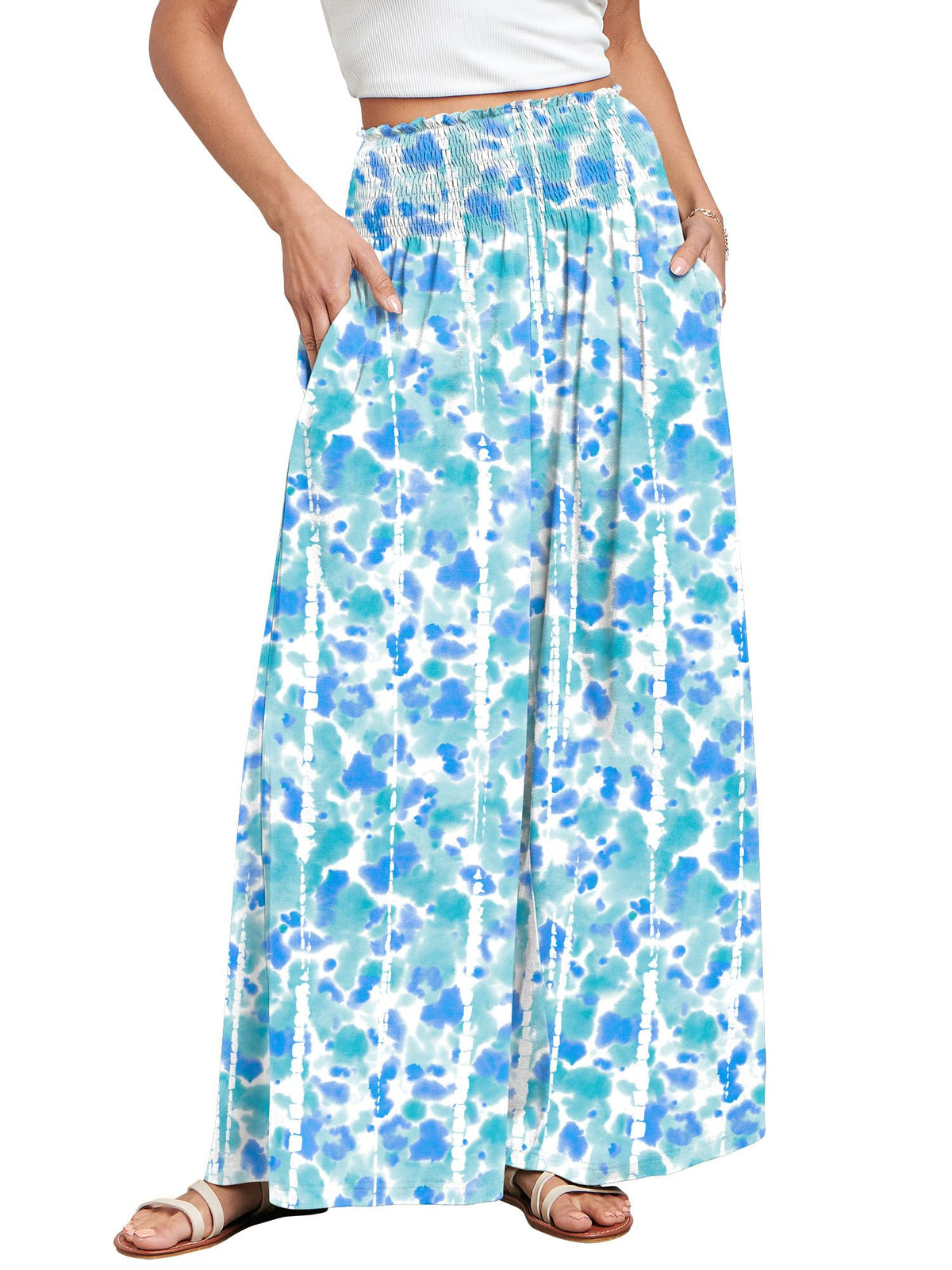 ANRABESS Women Summer Casual Wide Leg Palazzo Pants with Pockets