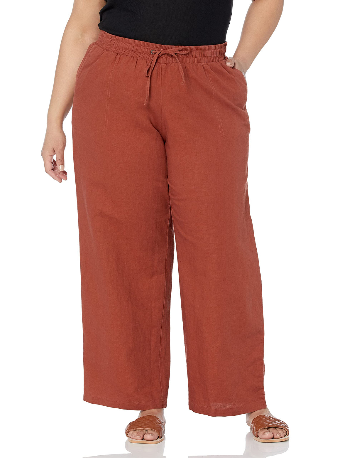 Amazon Essentials Women's Linen Blend Drawstring Relaxed Fit Wide Leg Pants (Available in Plus Size)