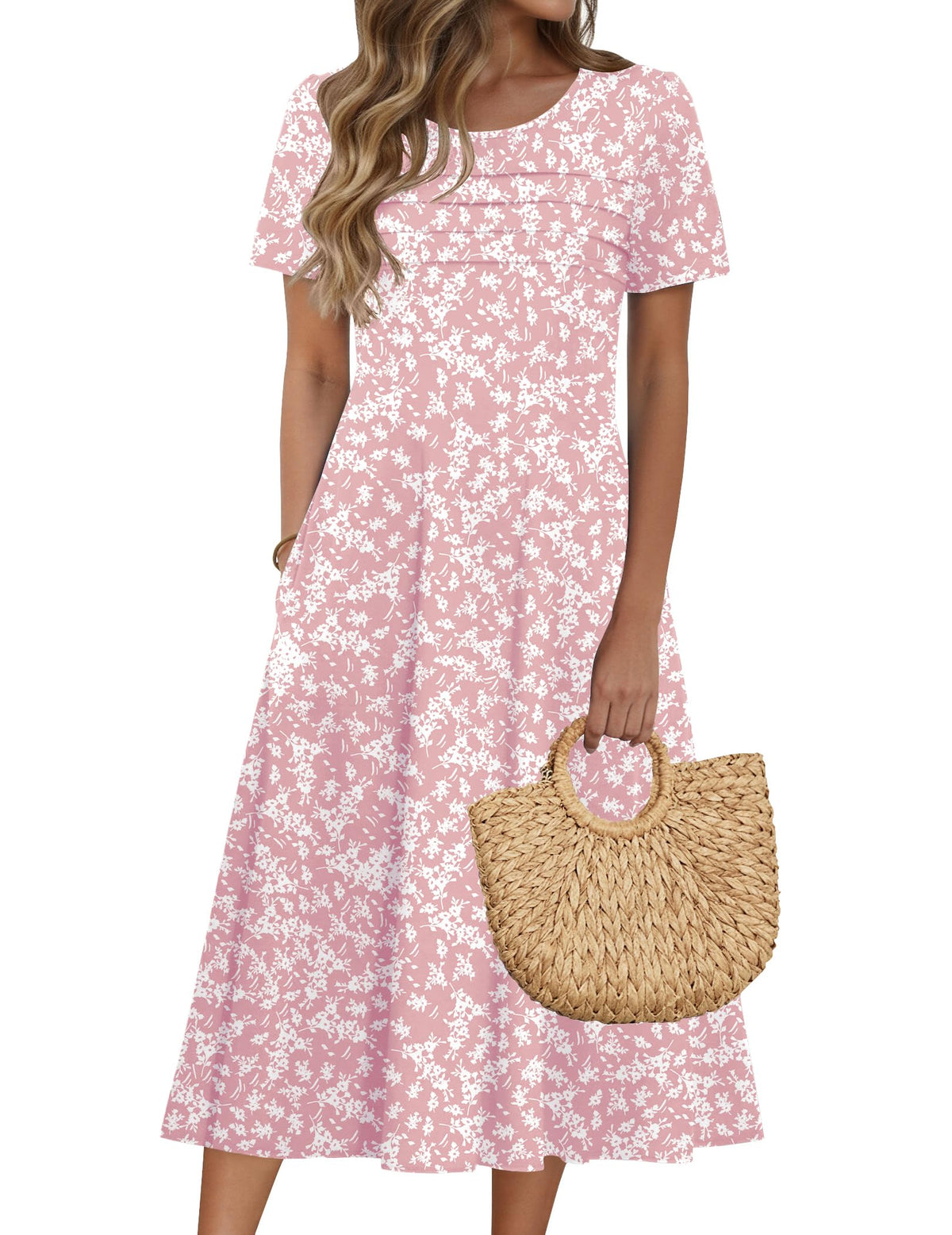 Zeagoo Womens Casual Dresses for Summer Short Sleeve Flare Midi Dress Beach