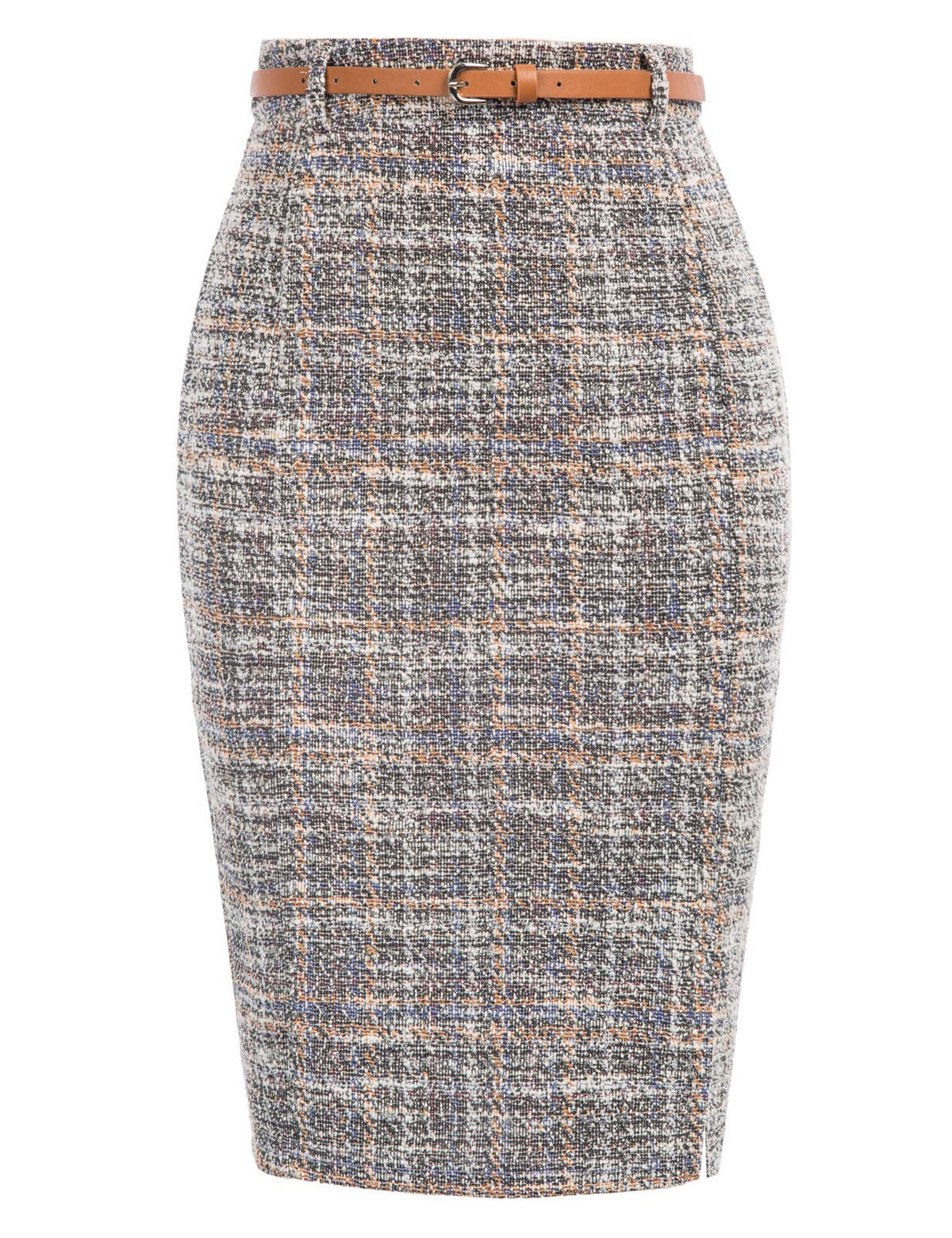 Kate Kasin Women Tweed Pencil Skirt, Knee Length Skirts with Slit