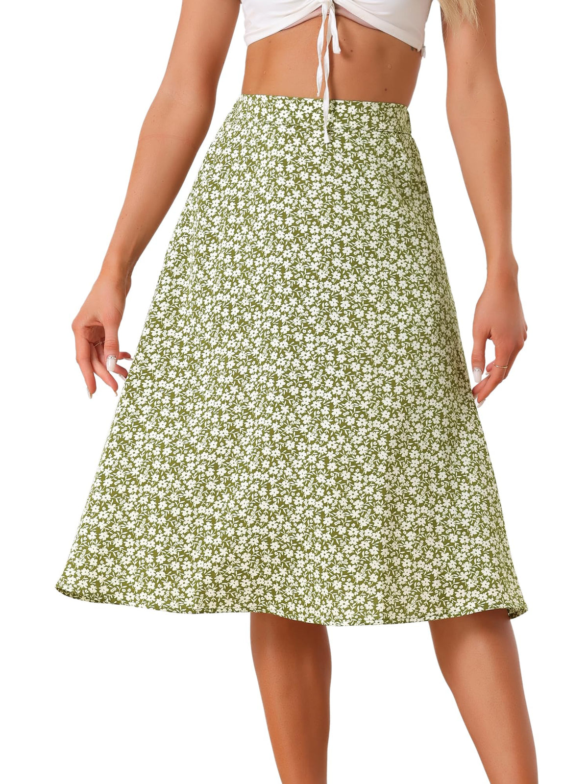 Allegra K Women's Floral Skirt A-Line Midi Skirt Chiffon High Waist Skirts
