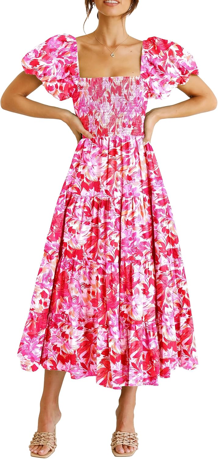 PRETTYGARDEN Women's Smocked Midi Wedding Guest Dress