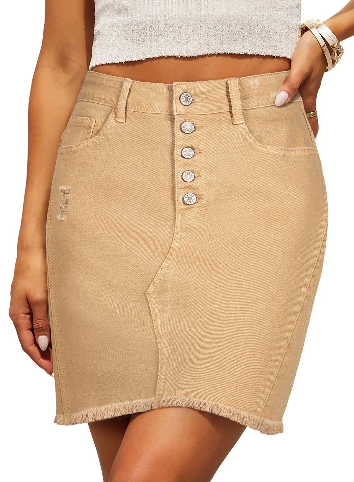 Sidefeel Women's Jean Skirt StretchyButton Fly Denim Skirt