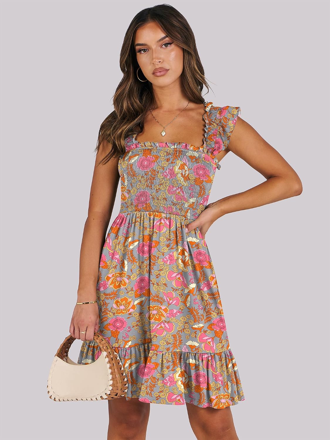 ANRABESS Womens Casual Summer Dress Boho Smocked Beach Cute Teen Sundress