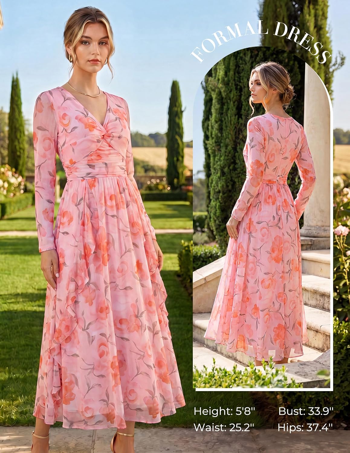 GRACE KARIN Women Fall Wedding Guest Long Sleeve Formal Floral Maxi Dress