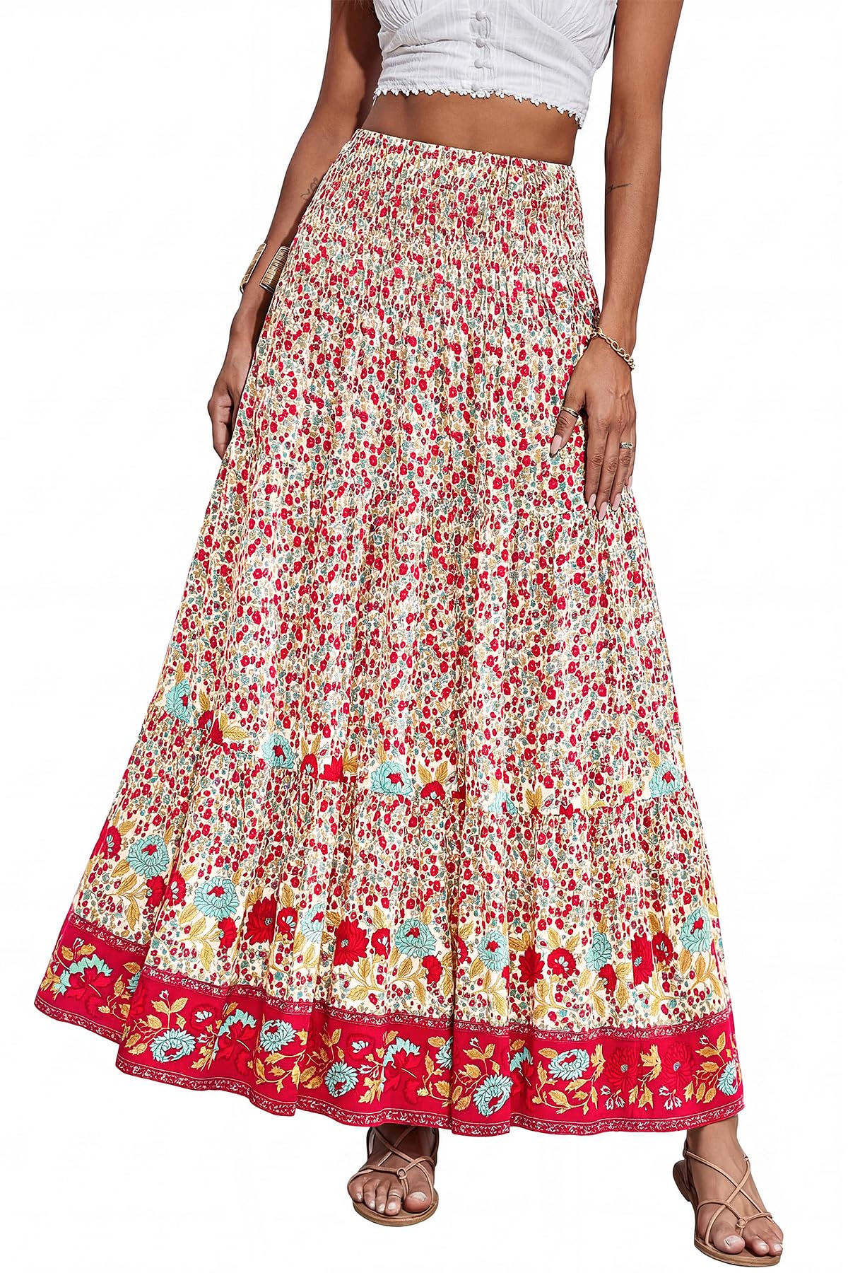 CFLONGE Summer Maxi Skirts for Women 2026 Trendy Floral A Line Boho Skirt