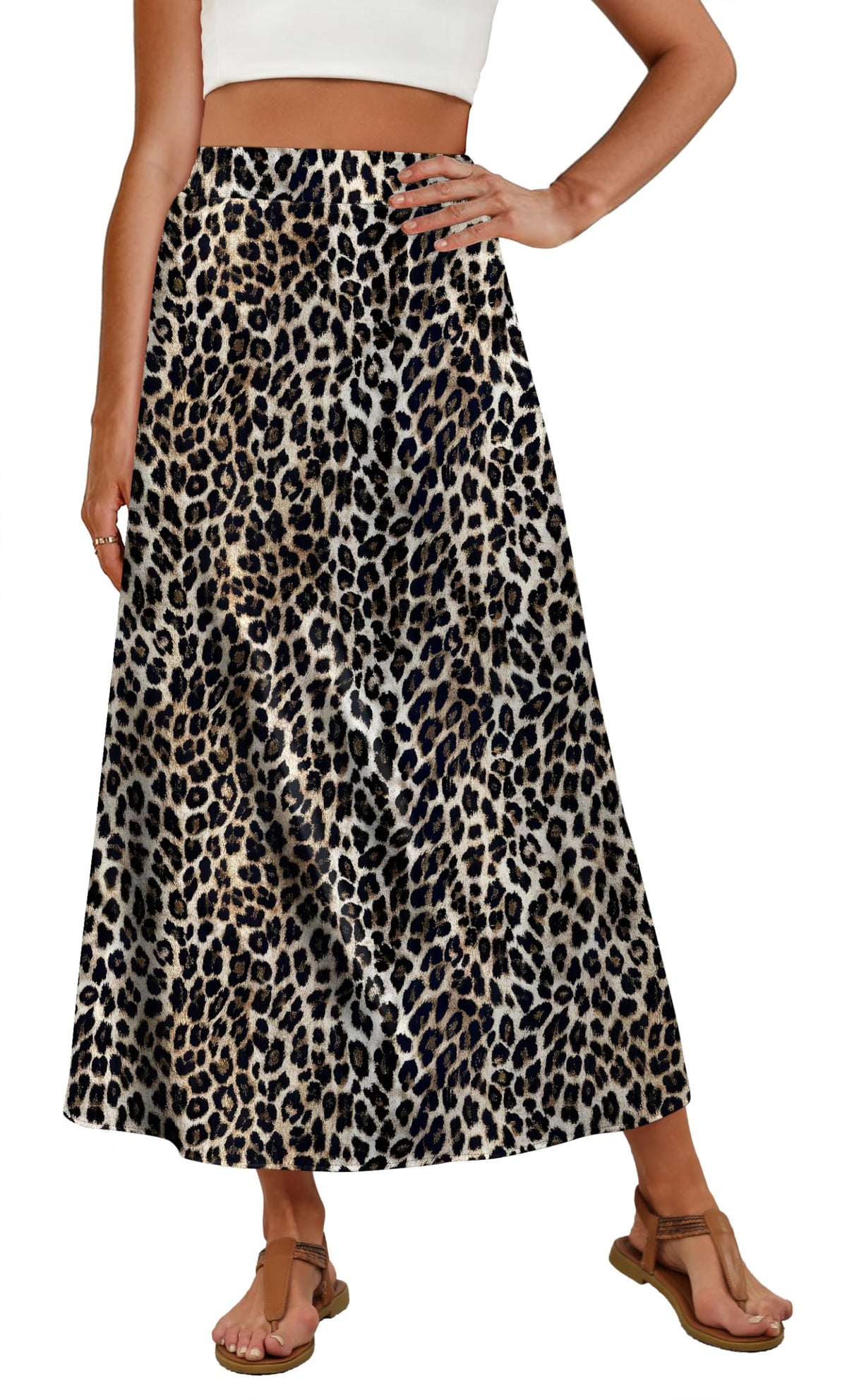 OFEEFAN Womens Maxi Long Skirts with Pockets Stretchy Spring Summer Boho Casual Flowy Trendy
