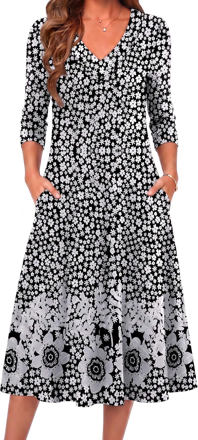Zeagoo Dresses for Womens Long Sleeve Midi Dress Fall Casual A Line Dress