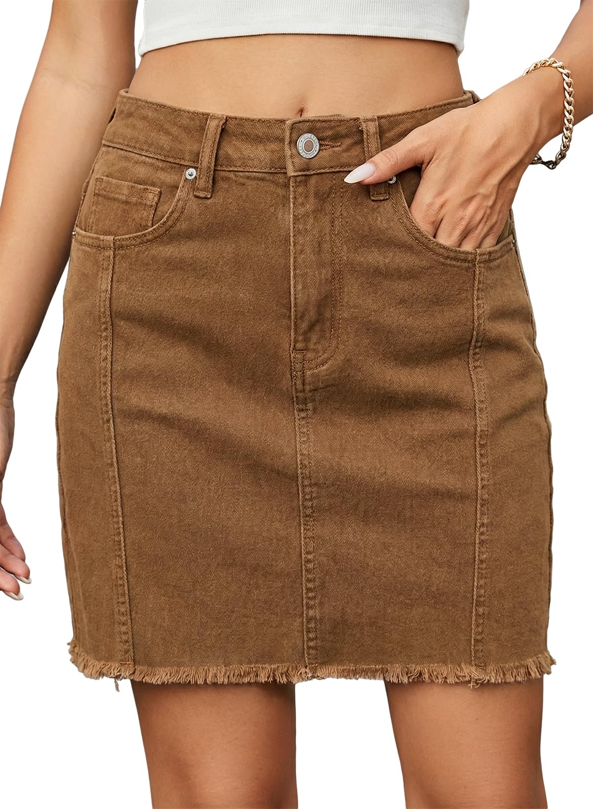 Sidefeel Womens High Waist Seam Line Denim Skirt
