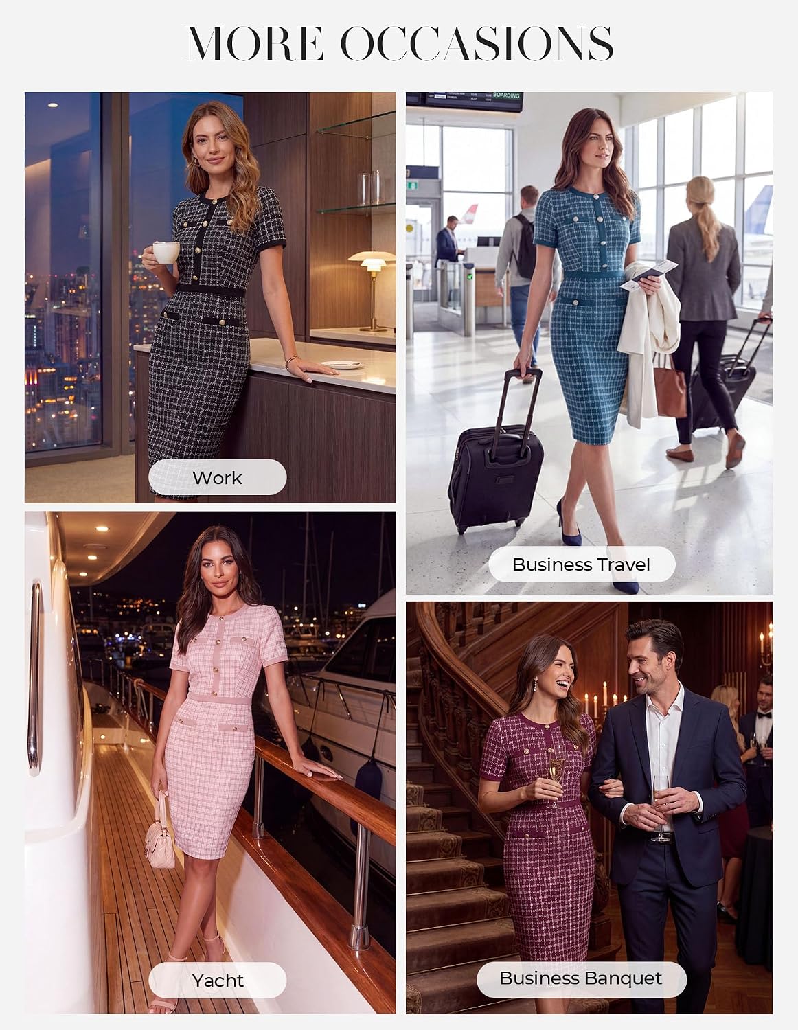 GRACE KARIN Women Work Business Short Sleeve Bodycon Tweed Dress