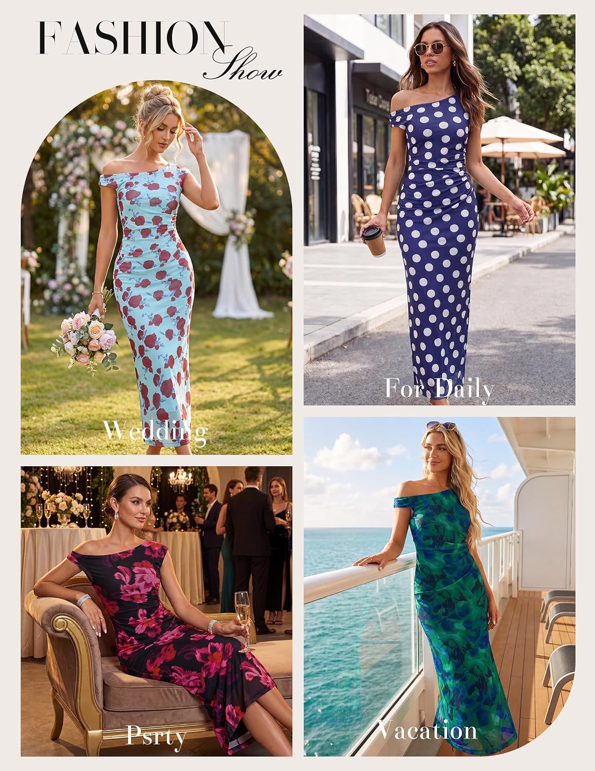GRACE KARIN Women One Shoulder Bodycon Floral Wedding Guest Cocktail Dress