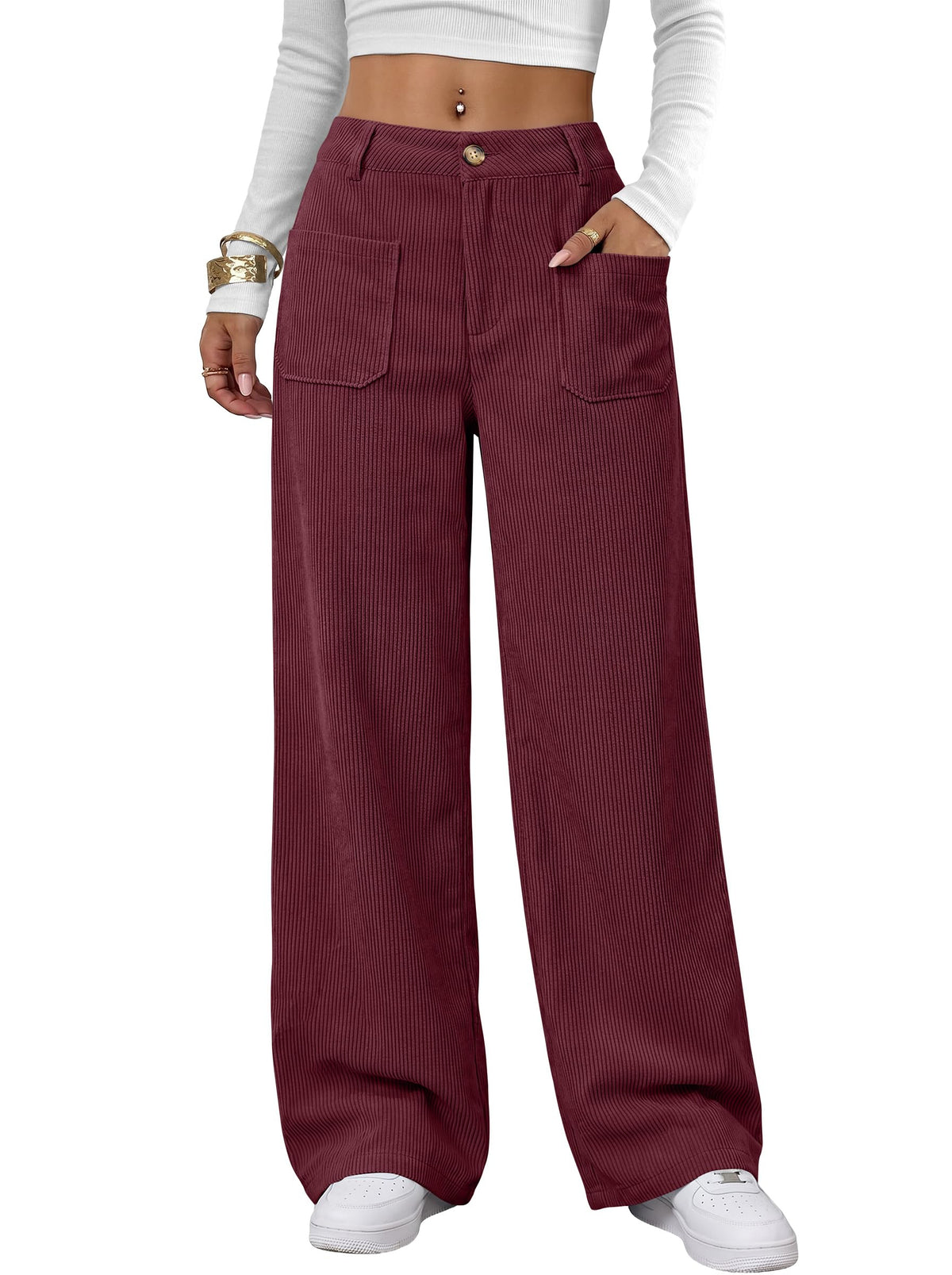 ANRABESS Womens High Waisted Wide Leg Corduroy Casual Pants
