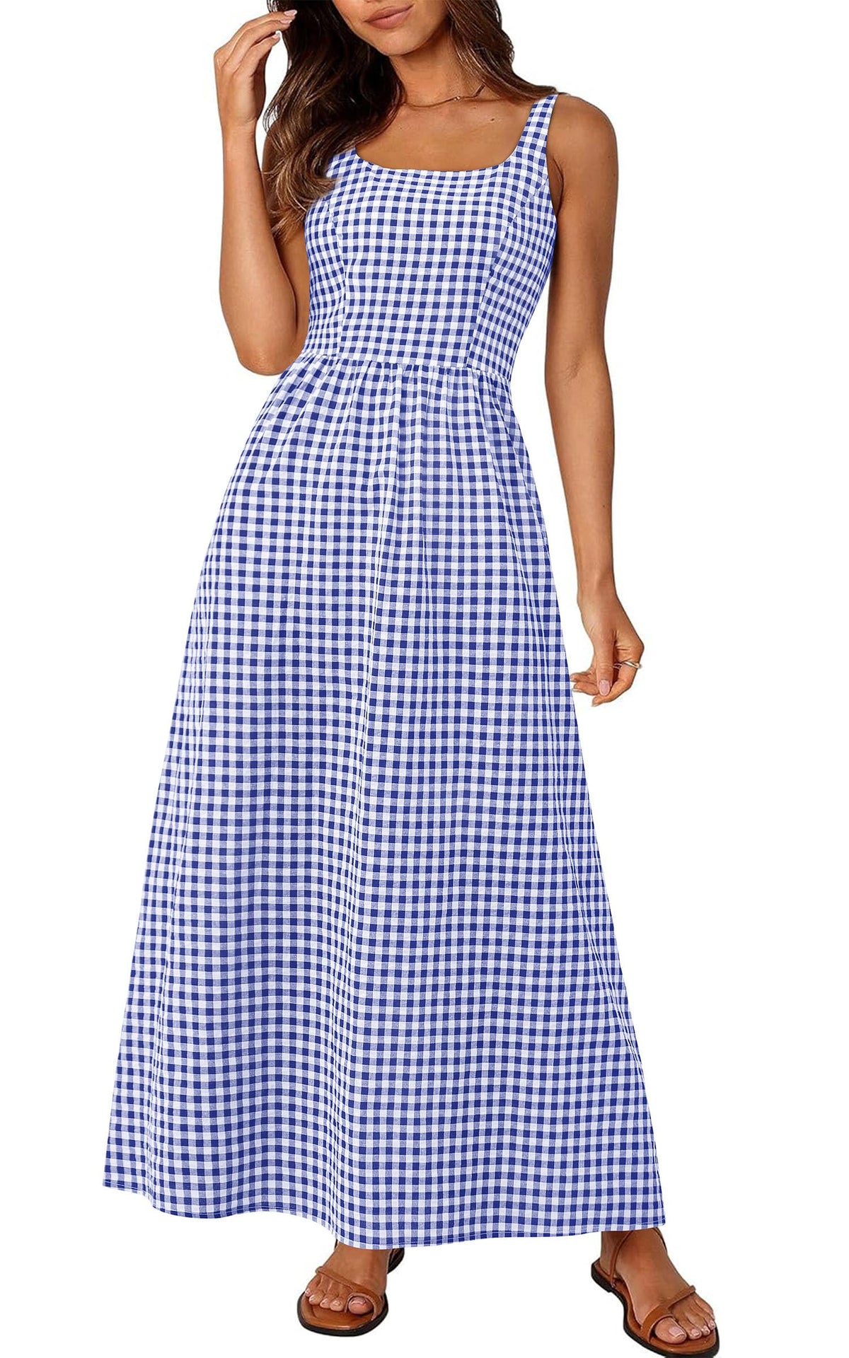 PRETTYGARDEN Women's Summer Gingham Maxi Long Dress
