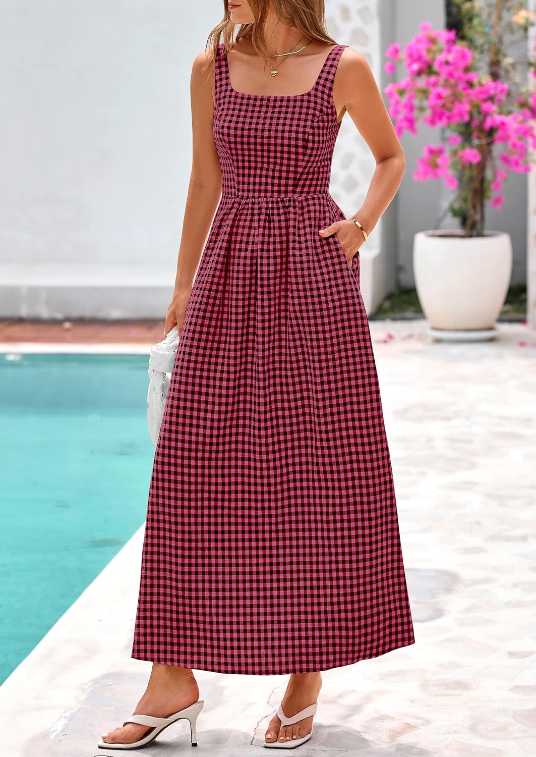 PRETTYGARDEN Women's Summer Gingham Maxi Long Dress