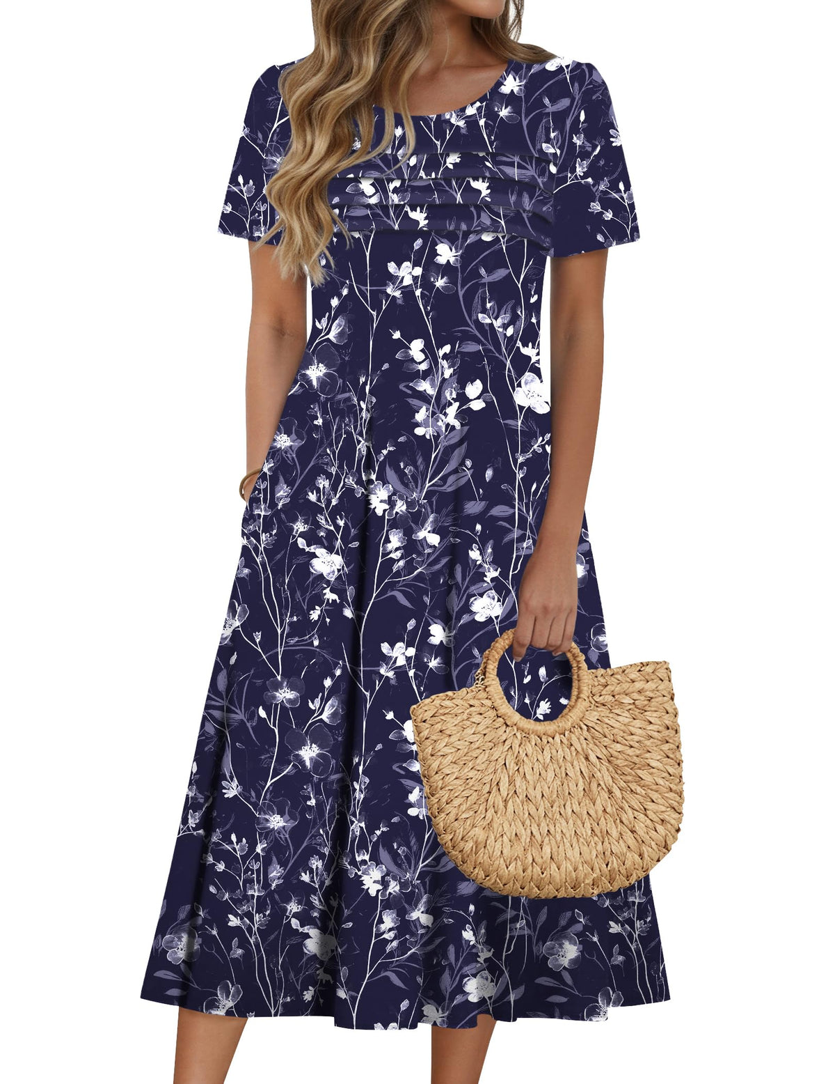 Zeagoo Womens Casual Dresses for Summer Short Sleeve Flare Midi Dress Beach
