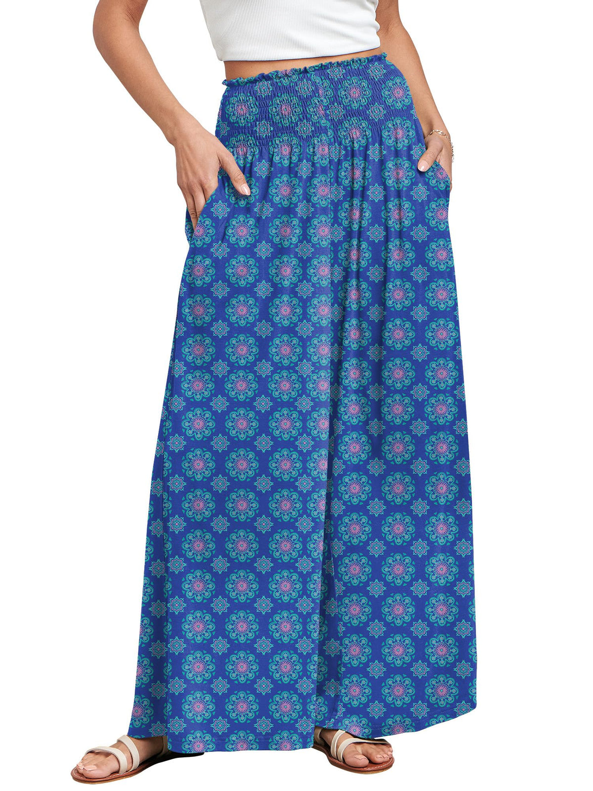 ANRABESS Women Summer Casual Wide Leg Palazzo Pants with Pockets