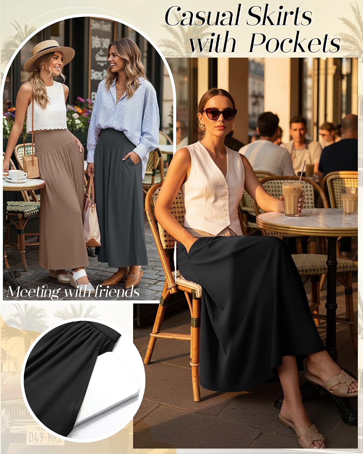 Ficerd 3 Pack Maxi Long Skirts for Women