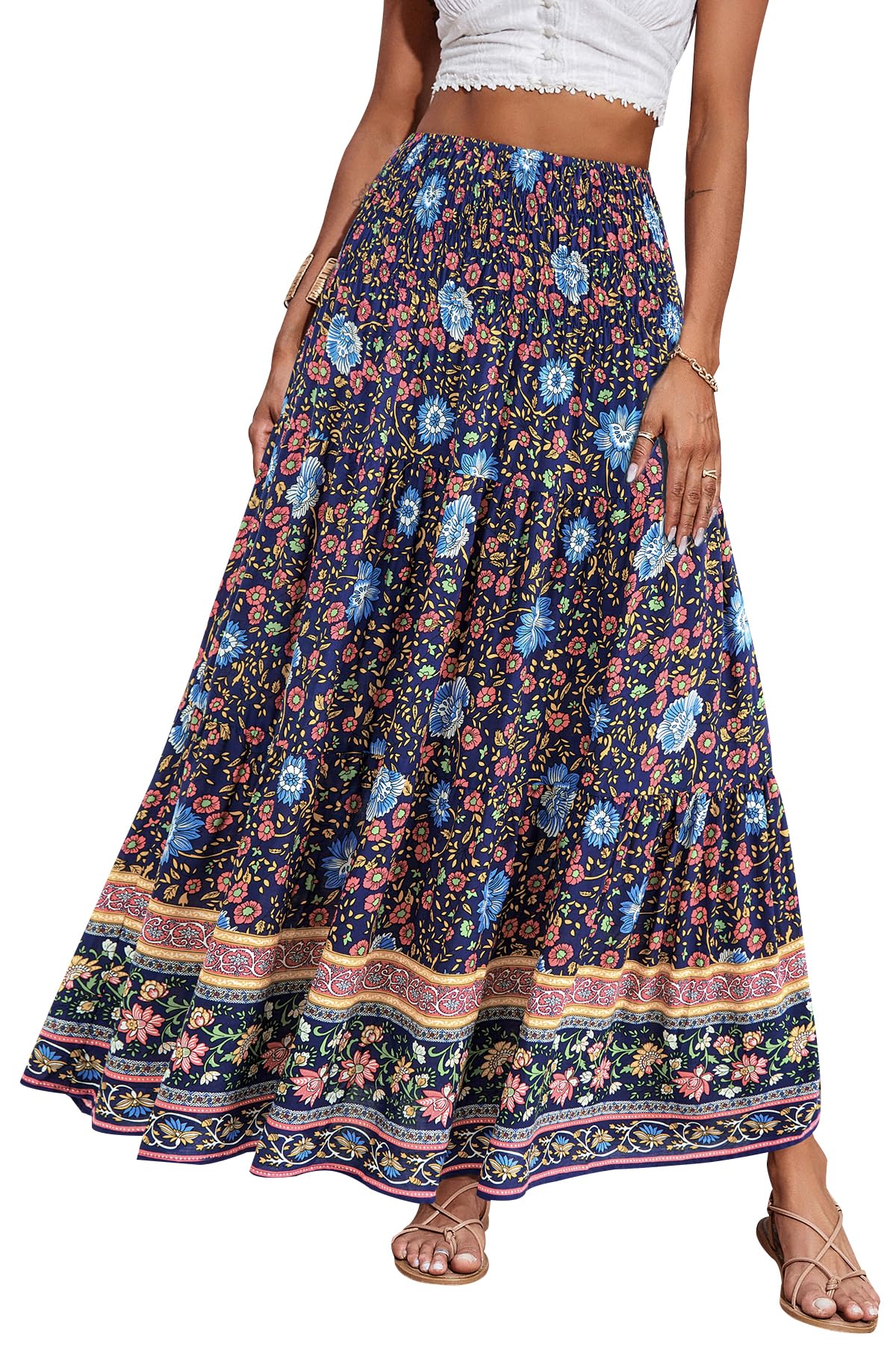 CFLONGE Summer Maxi Skirts for Women 2026 Trendy Floral A Line Boho Skirt