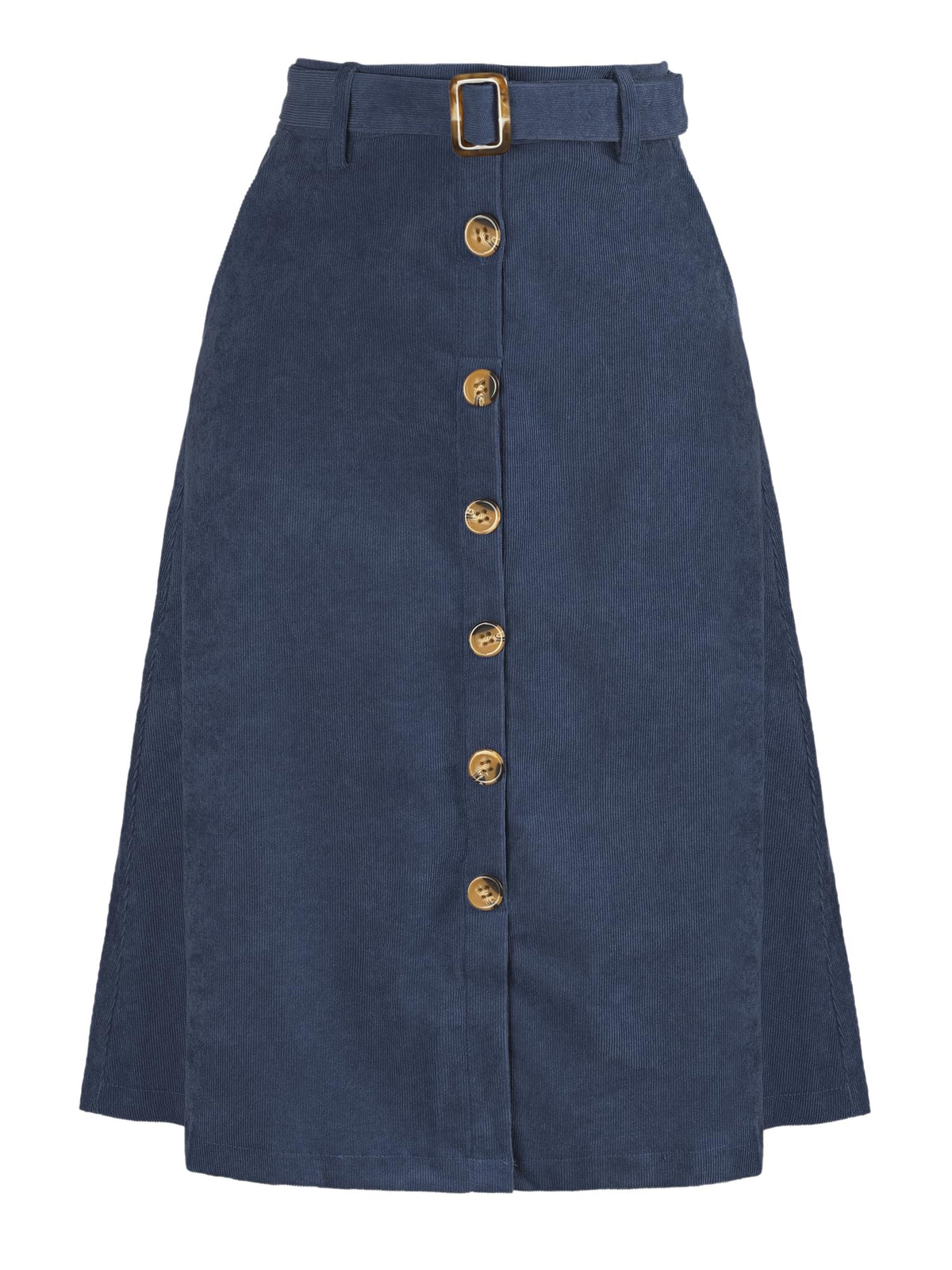 Allegra K Women's Button Front High Waist A-Line Belted Corduroy Midi Skirt