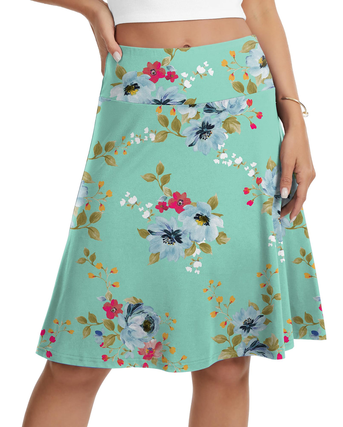 VIISHOW Women's Knee Length Skirt High Waisted Stretchy A-Line Skater Skirt Soft Knit Modest Casual Skirts for Daily Wear