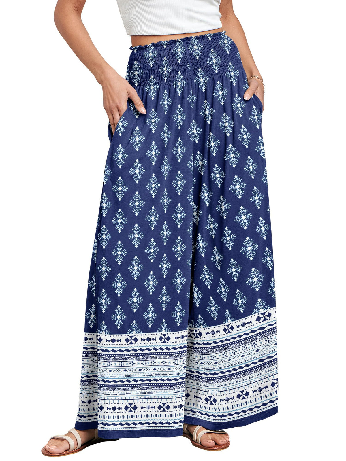 ANRABESS Women Summer Casual Wide Leg Palazzo Pants with Pockets