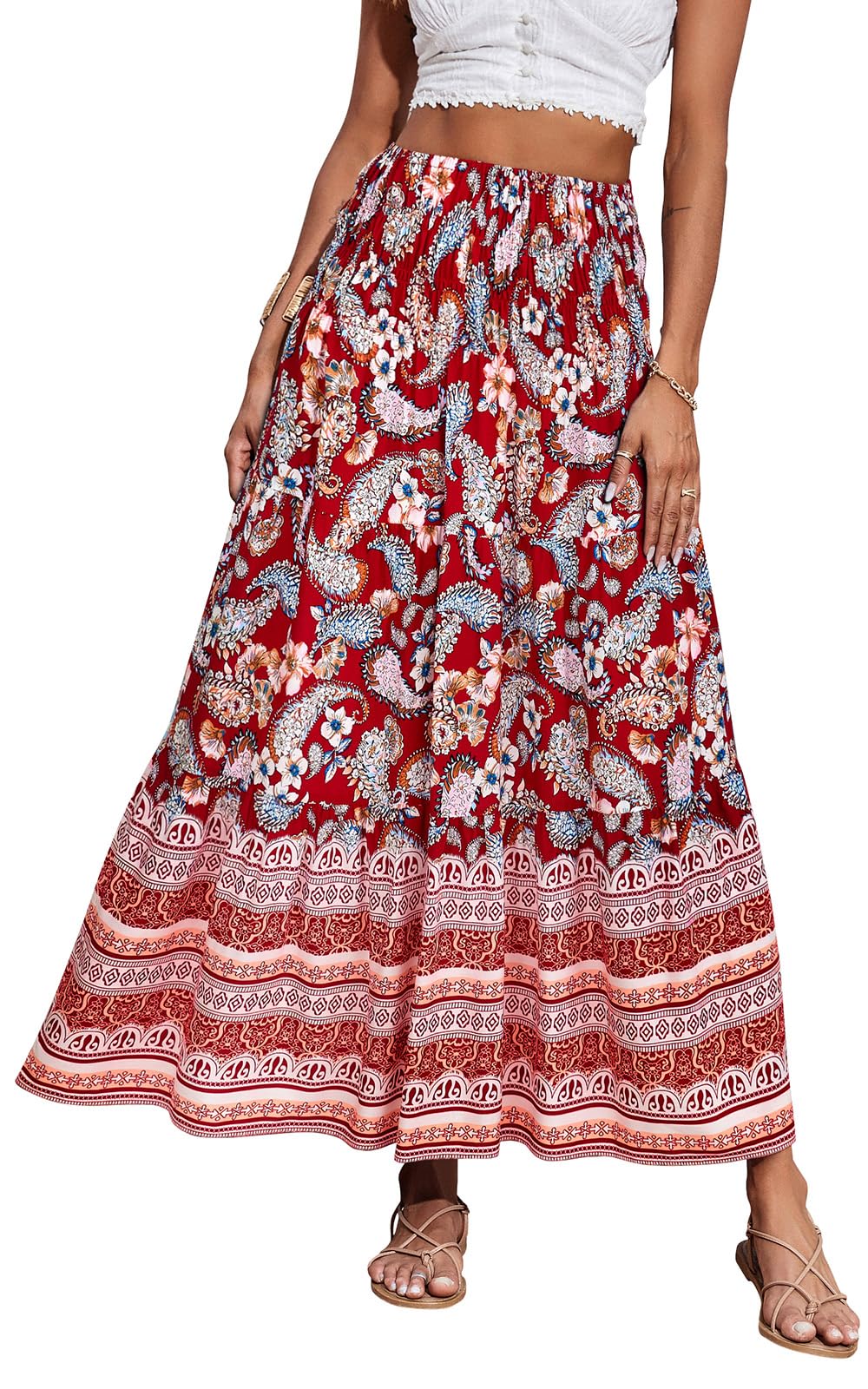 CFLONGE Summer Maxi Skirts for Women 2026 Trendy Floral A Line Boho Skirt