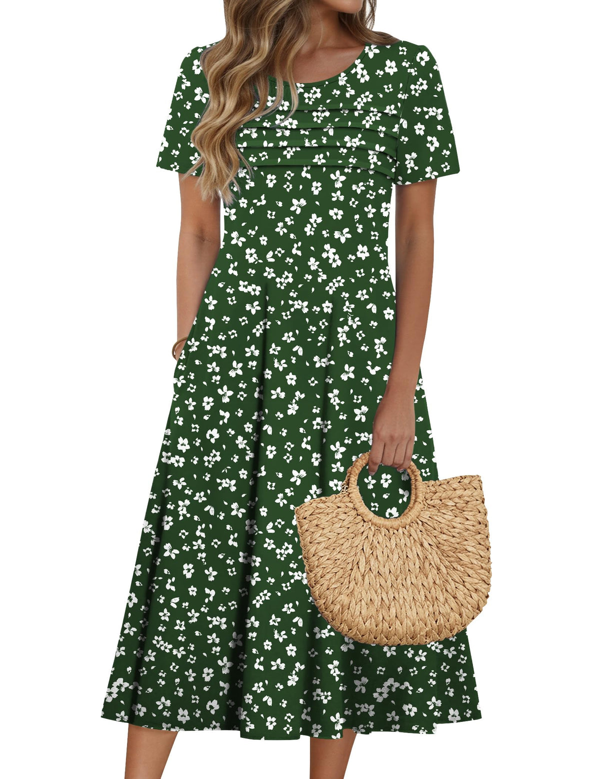 Zeagoo Womens Casual Dresses for Summer Short Sleeve Flare Midi Dress Beach