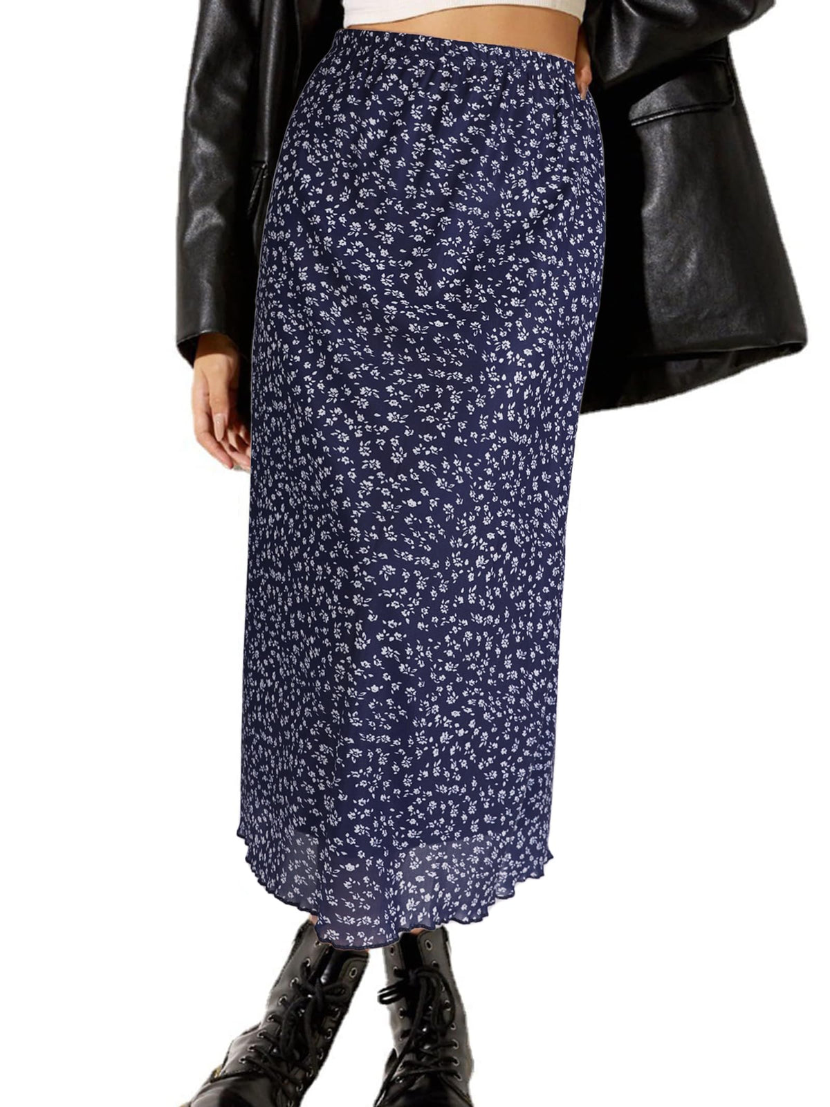 Avanova Women Mesh Floral Boho Midi Skirt High Waist Long Skirt
