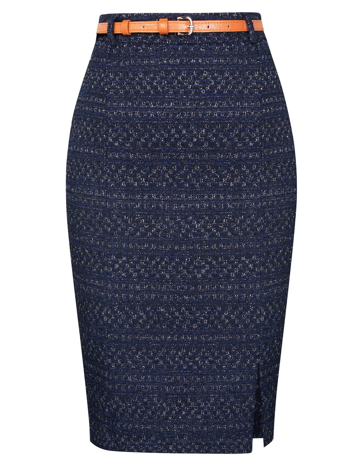 Kate Kasin Women Tweed Pencil Skirt, Knee Length Skirts with Slit
