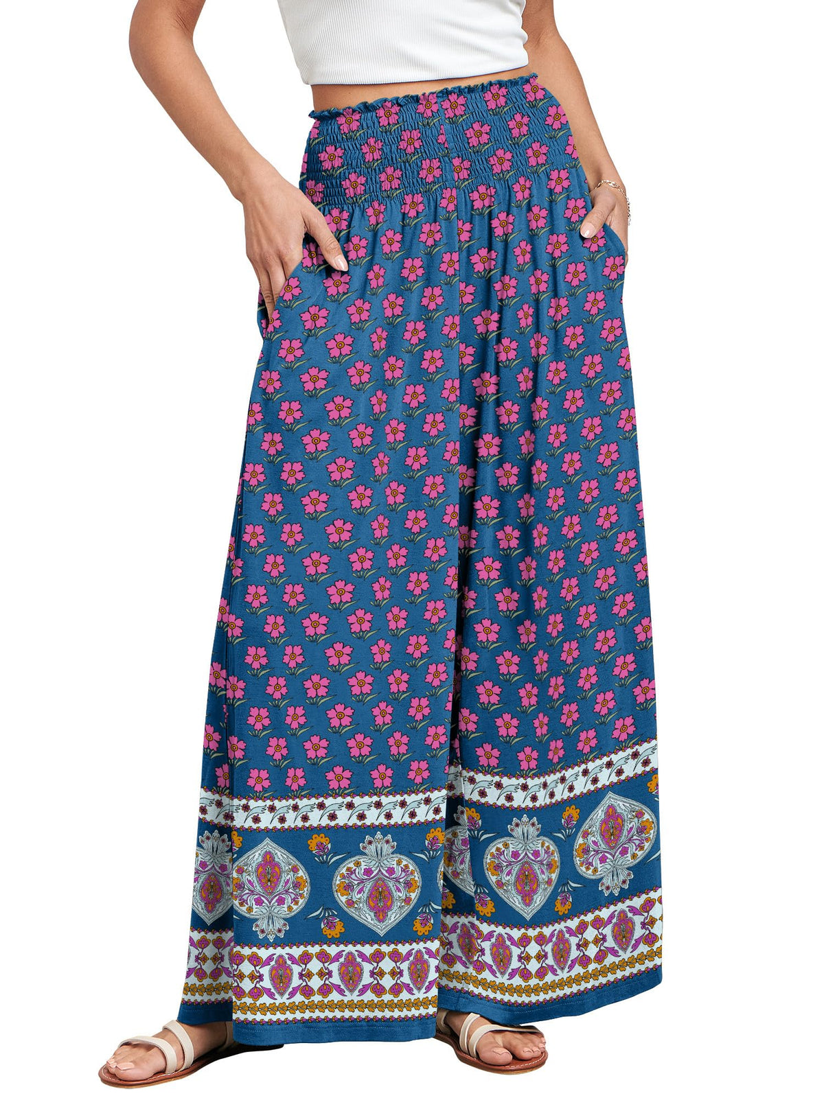 ANRABESS Women Summer Casual Wide Leg Palazzo Pants with Pockets