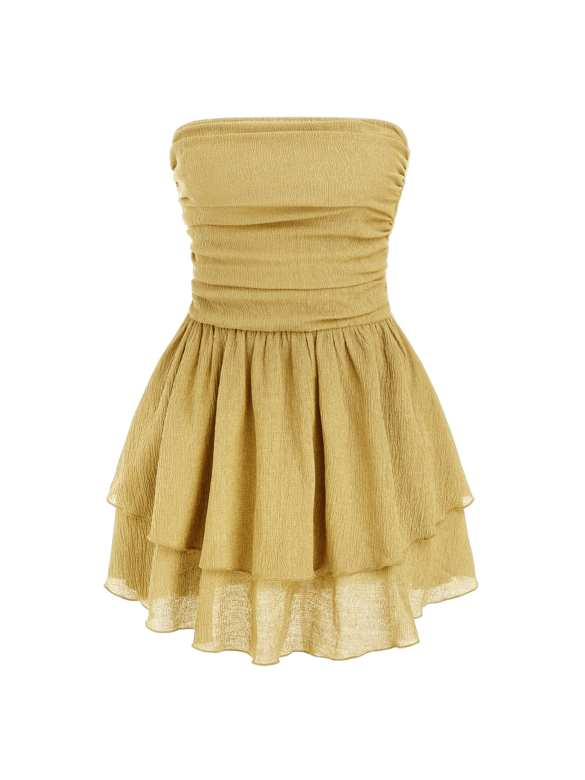 CIDER Women's Summer Cocktail Dress - Tube Ruched Ruffle Mini Dress