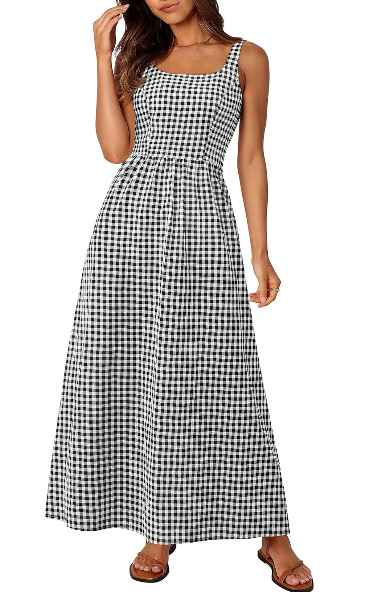 PRETTYGARDEN Women's Summer Gingham Maxi Long Dress