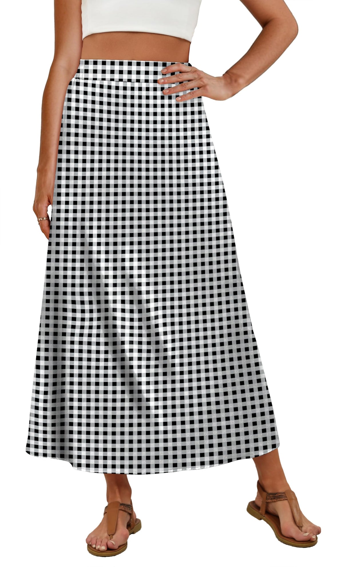 OFEEFAN Womens Maxi Long Skirts with Pockets Stretchy Spring Summer Boho Casual Flowy Trendy
