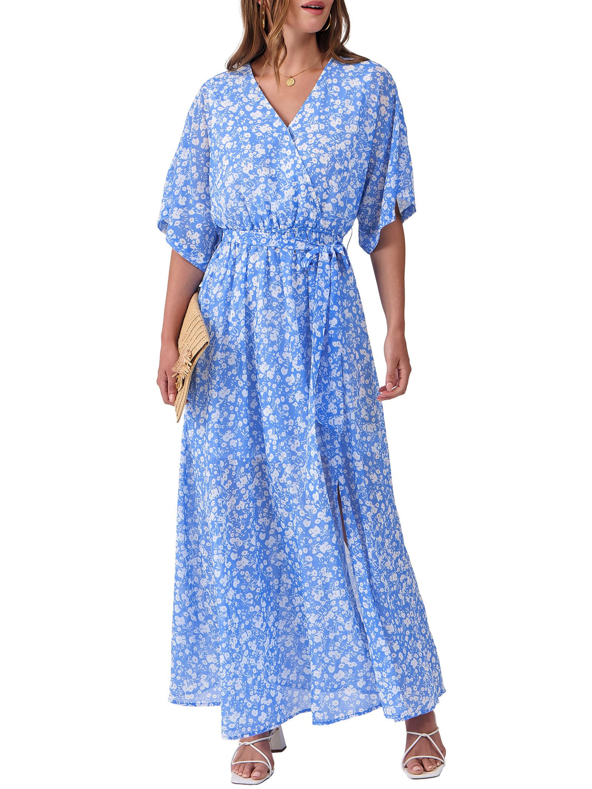 ANRABESS Womens Boho Floral Wedding Guest Maxi Dress