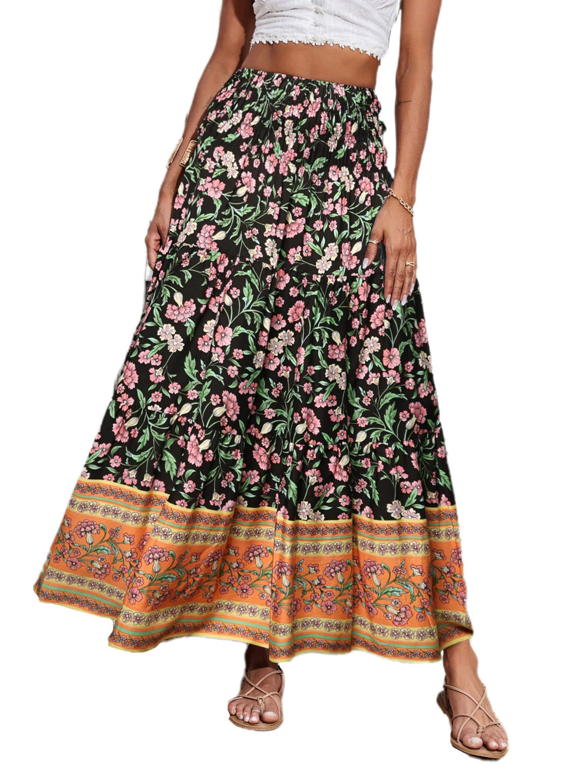 CFLONGE Summer Maxi Skirts for Women 2026 Trendy Floral A Line Boho Skirt