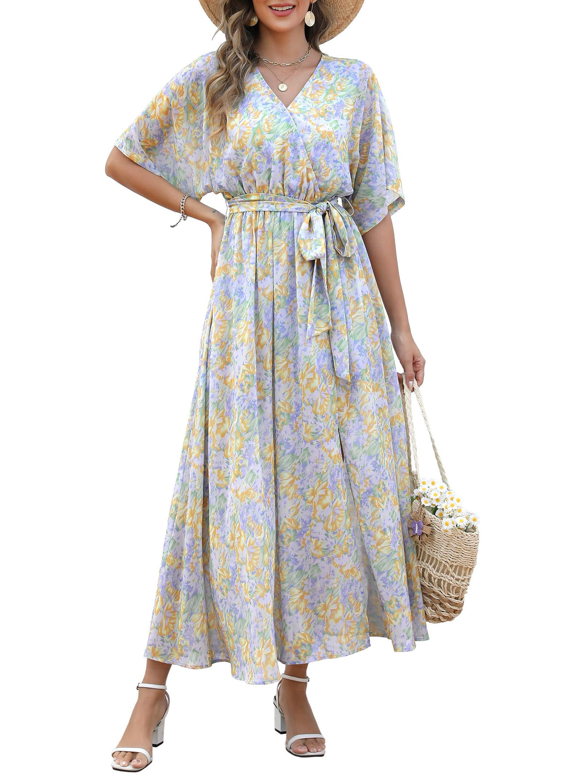 ANRABESS Womens Boho Floral Wedding Guest Maxi Dress