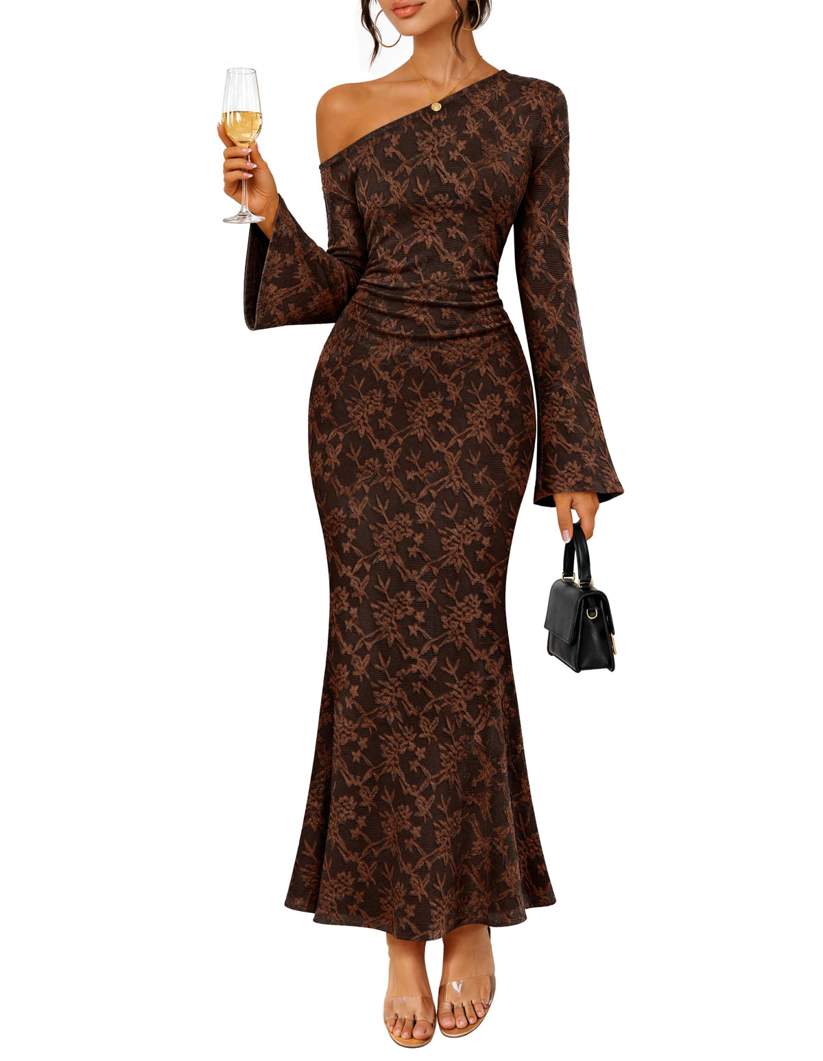 MEROKEETY Women's Lace Off The Shoulder Fall Wedding Guest Cocktail Dress