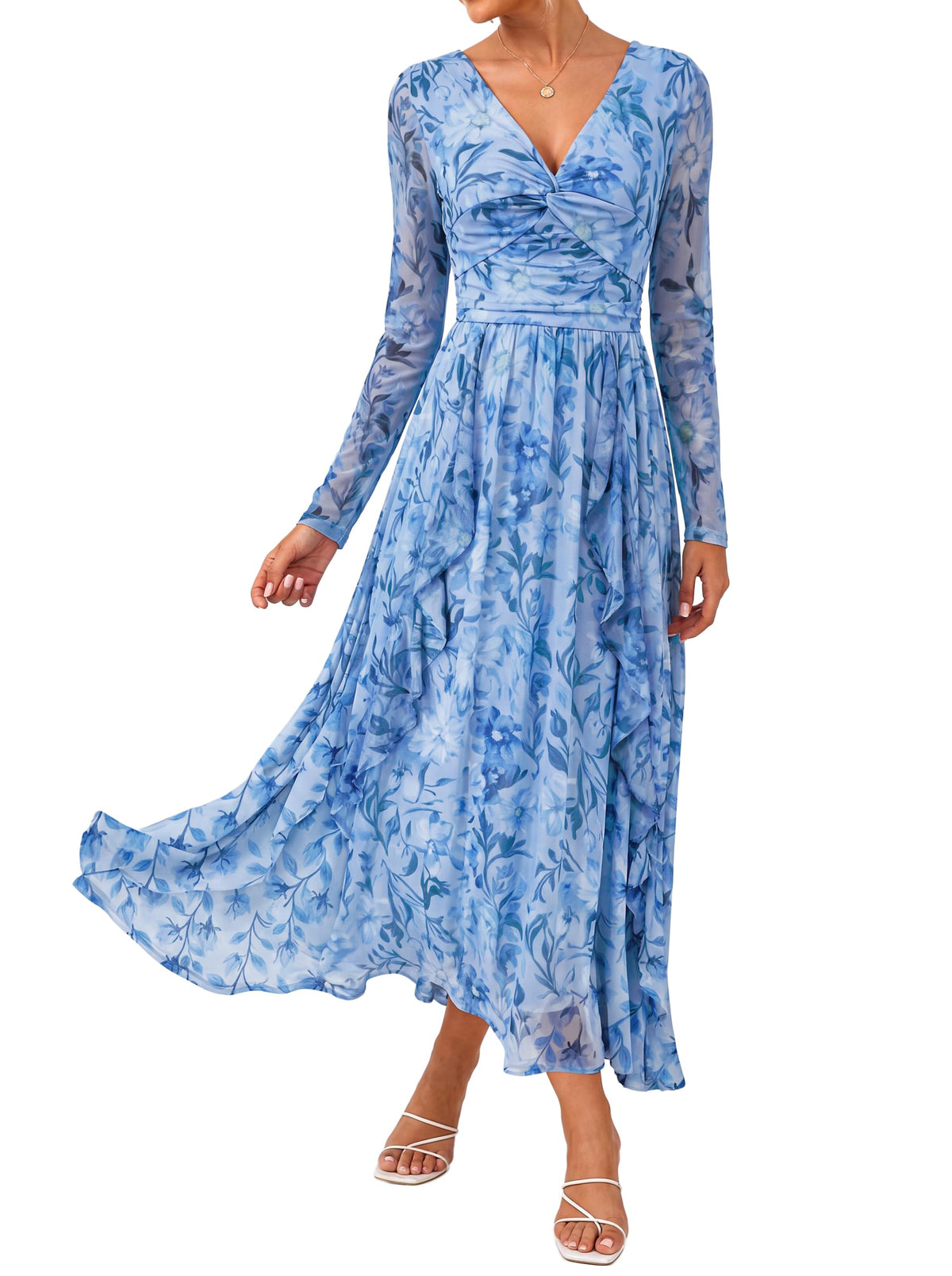 GRACE KARIN Women Fall Wedding Guest Long Sleeve Formal Floral Maxi Dress