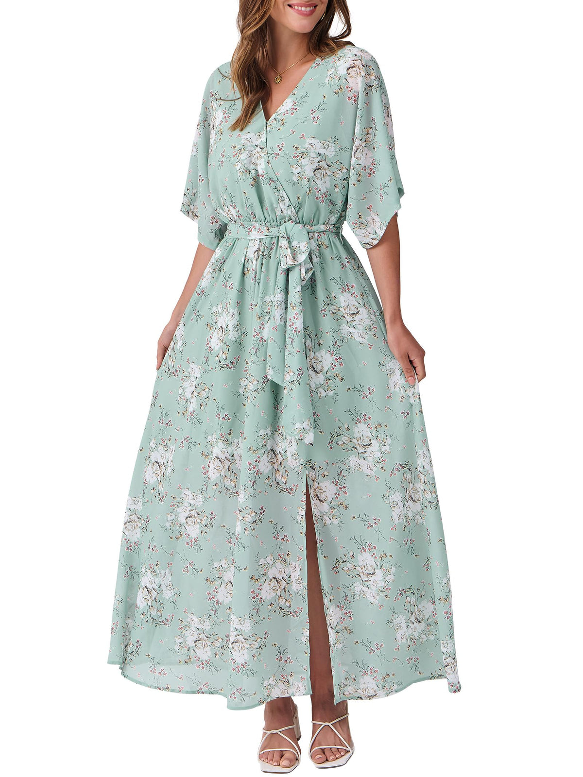ANRABESS Womens Boho Floral Wedding Guest Maxi Dress
