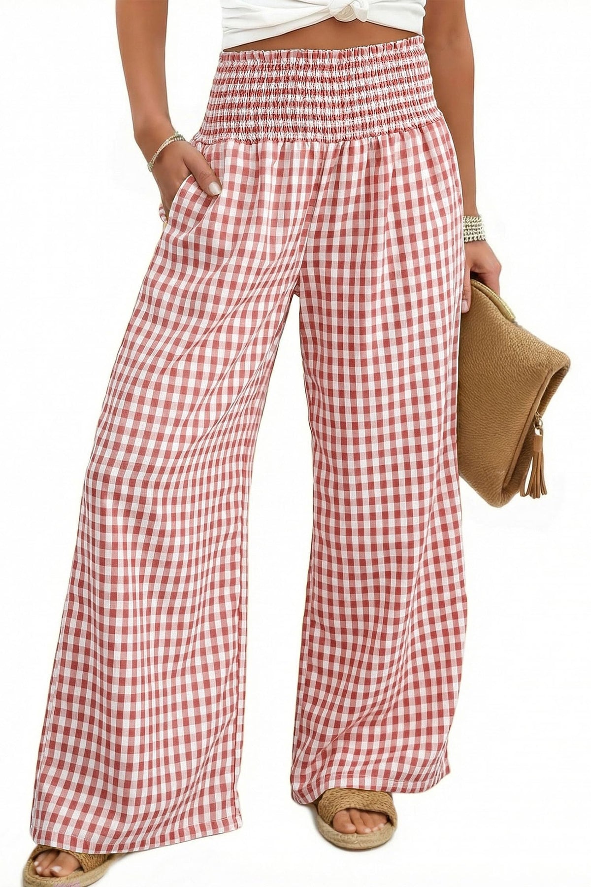 Dokotoo Women's Fall Gingham Wide Leg Casual Pants 2026