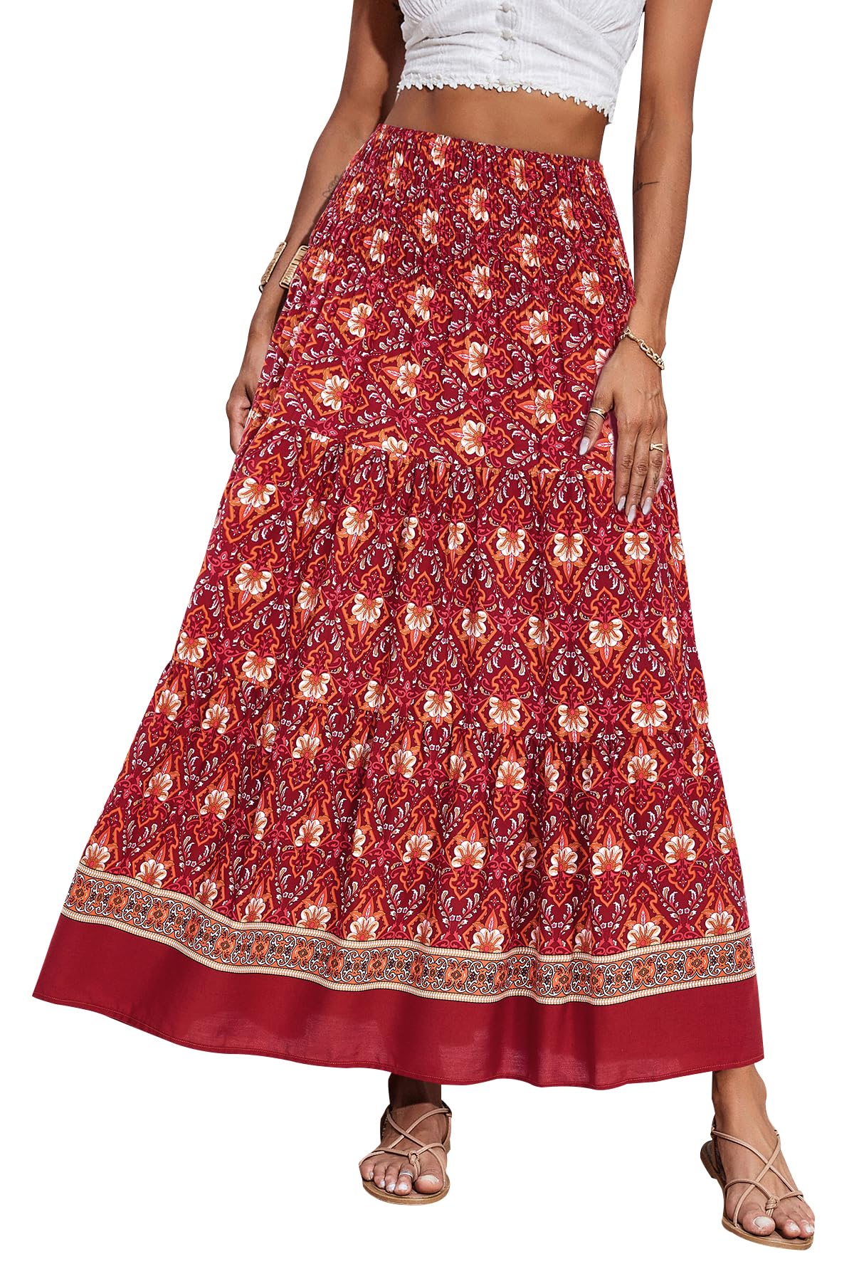 CFLONGE Summer Maxi Skirts for Women 2026 Trendy Floral A Line Boho Skirt