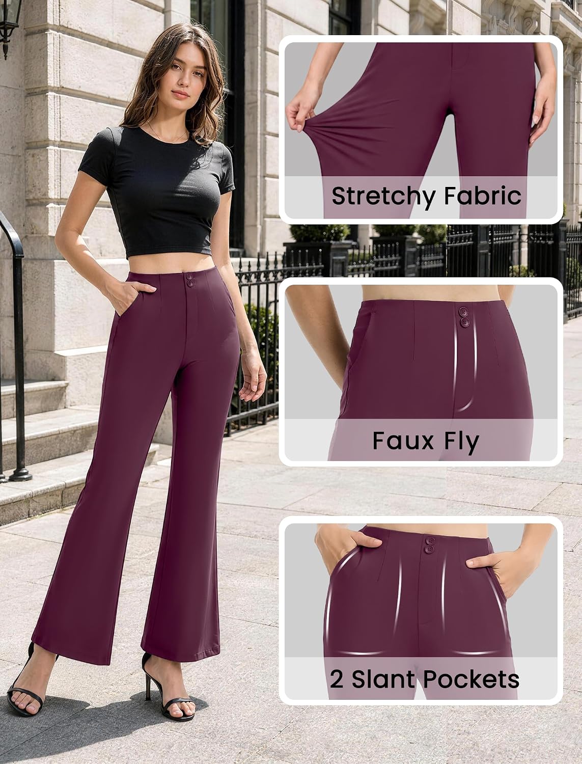 COPYLEAF Dress Pants Women Stretchy Work Pants Casual Flare Pull On Slacks
