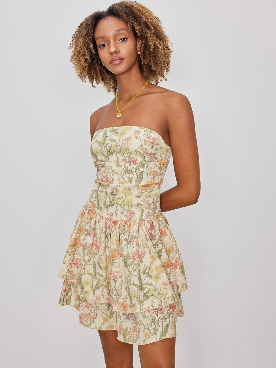 CIDER Women's Summer Cocktail Dress - Tube Ruched Ruffle Mini Dress