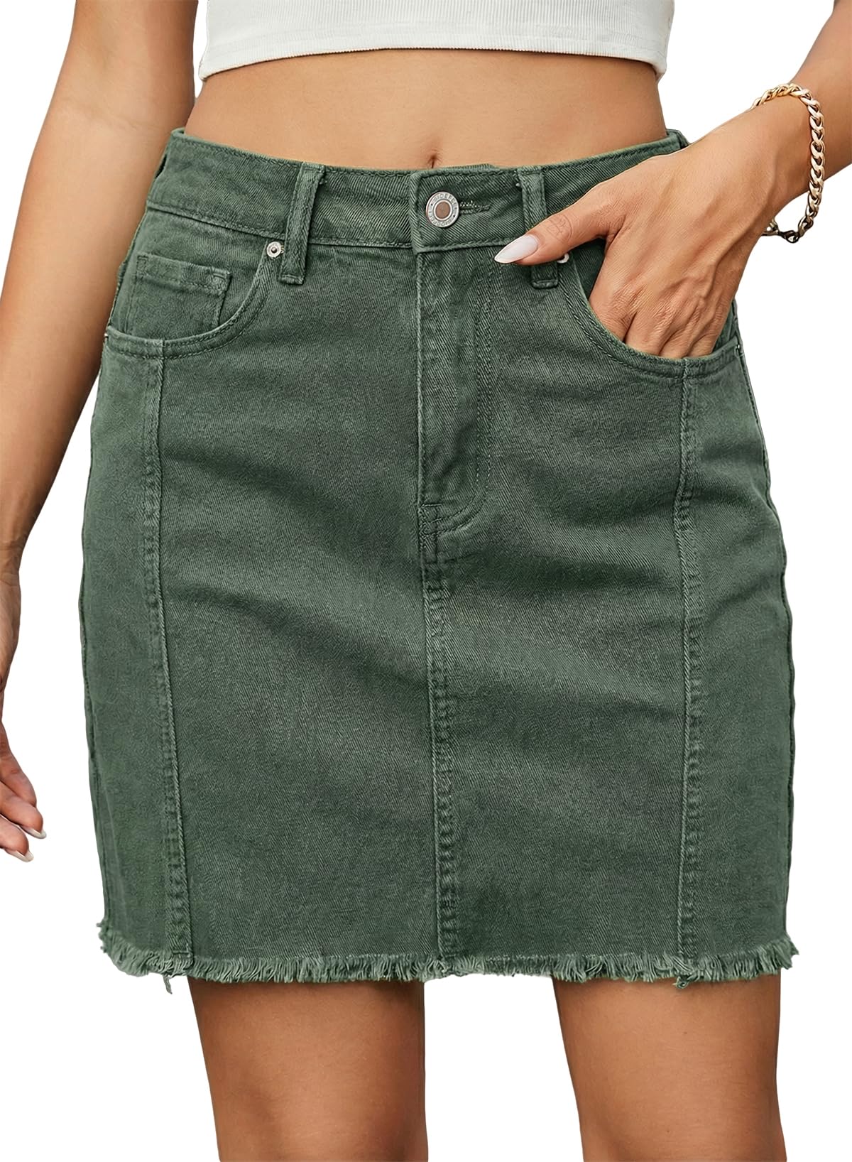 Sidefeel Womens High Waist Seam Line Denim Skirt