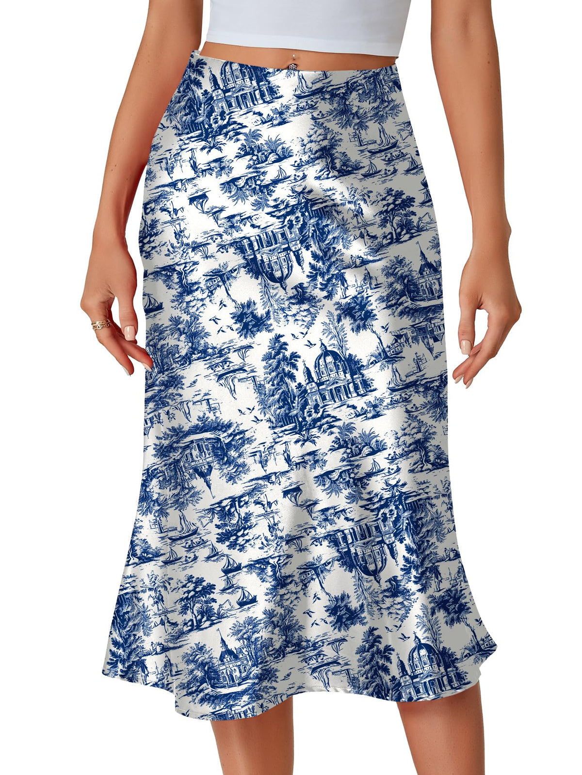LYANER Women's Satin Silky Midi Skirt